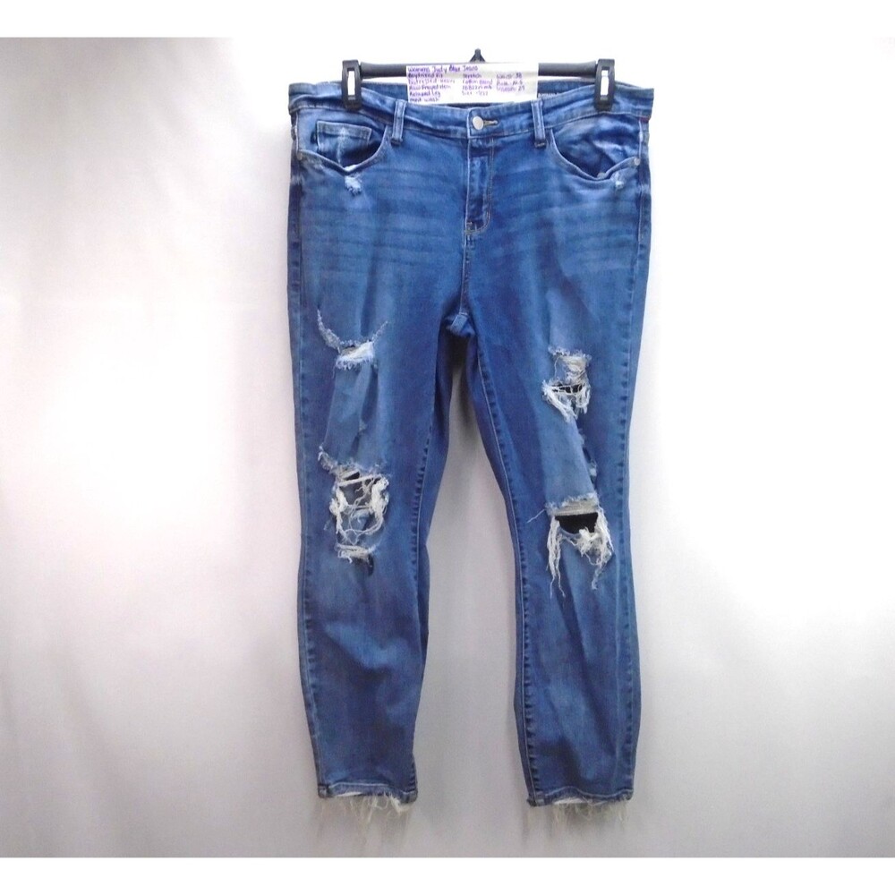 Judy Blue Boyfriend Jeans 15/32 (38x27) Distressed Destroyed Frayed Raw Hem